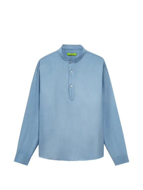 Shanghai Tang herringbone-weave silk shirt Blue B2MRB123EB