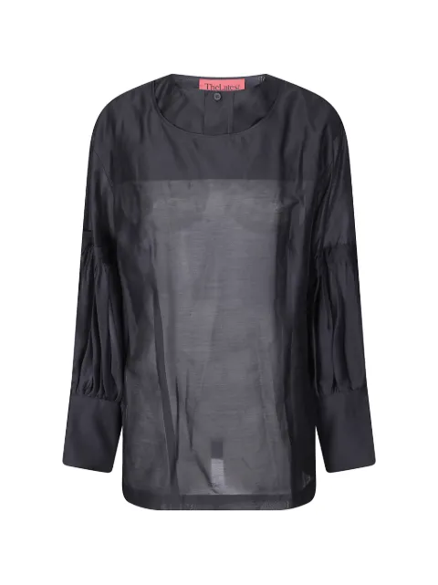 THELATEST sheer puff-sleeve blouse Black TLW04024T0161ABTP