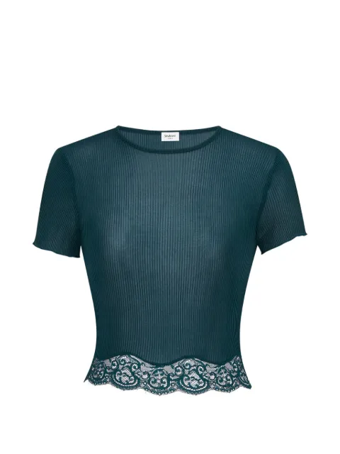 Saint Laurent laced T-shirt in ribbed silk Green 841965Y37SM