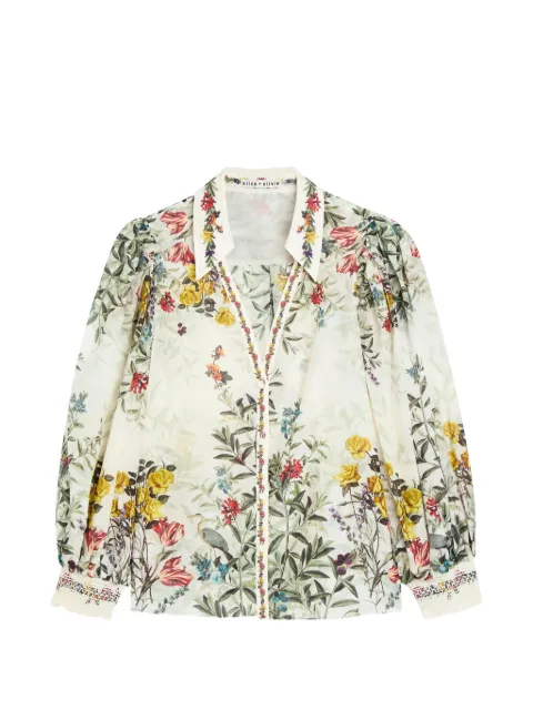 alice + olivia Charis floral-print puff-sleeve blouse White CC606P61010