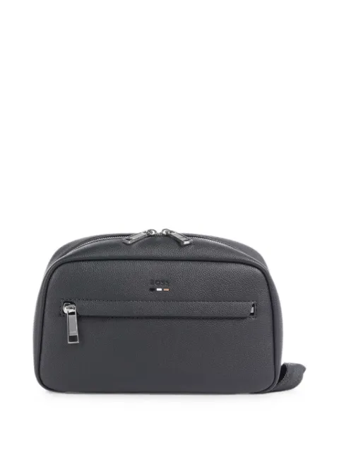 BOSS logo-detail leather washbag Blue 50548020