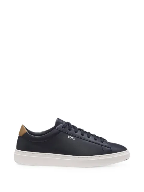 BOSS Kieran cupsole trainers in leather with Signature-stripe stitching Blue 50552853