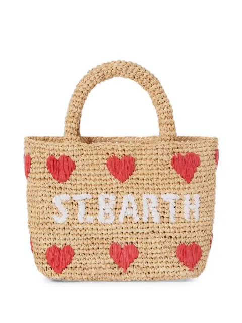 MC2 Saint Barth beach mini Raffia bag with embroidered hearts Neutrals RAFB003