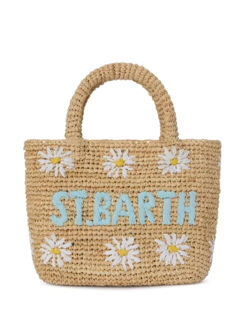 MC2 Saint Barth beach mini raffia bag with embroidered daisies Neutrals RAFB003