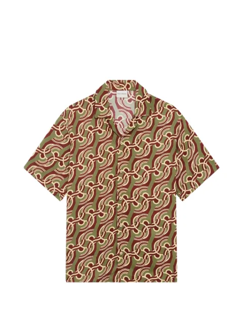 Drôle De Monsieur geometric-print short-sleeve shirt Green LSH230VI039