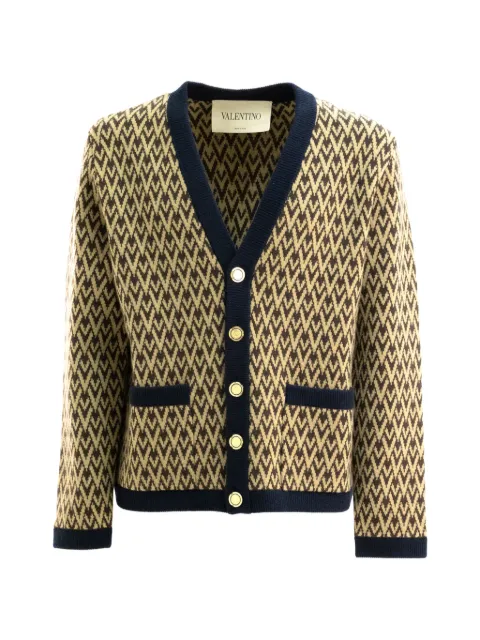 Valentino Garavani Wool Cardigan With Toute La V Pattern Brown VKA04IAR1