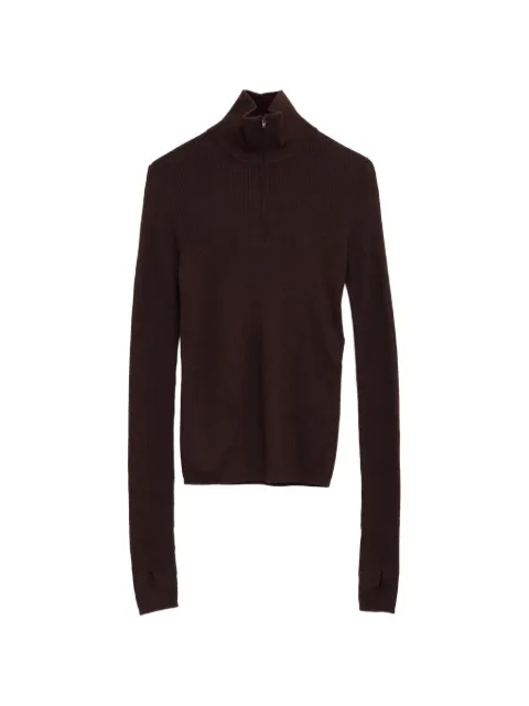 The Frankie Shop Sade half-zip ribbed-knit sweater Brown KNFS22851200