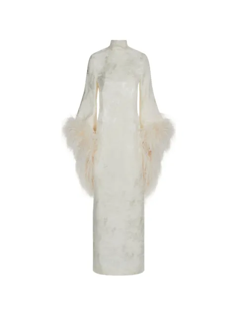 Taller Marmo Del Rio feather-trim midi dress White TMBR2601105