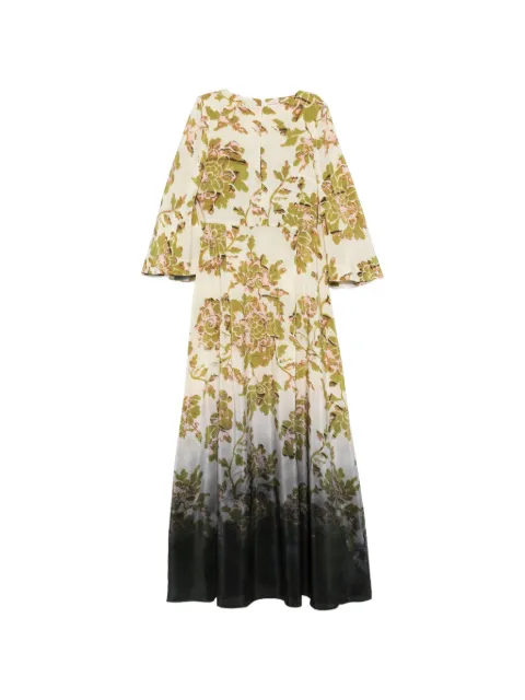 La DoubleJ Belle botanical-print ombré-effect maxi dress Neutrals DRE0985CRE001OAO01