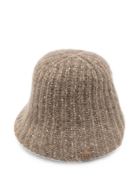 Brunello Cucinelli sequin-embellished ribbed-knit bucket hat Brown MCAP9A038CKG83