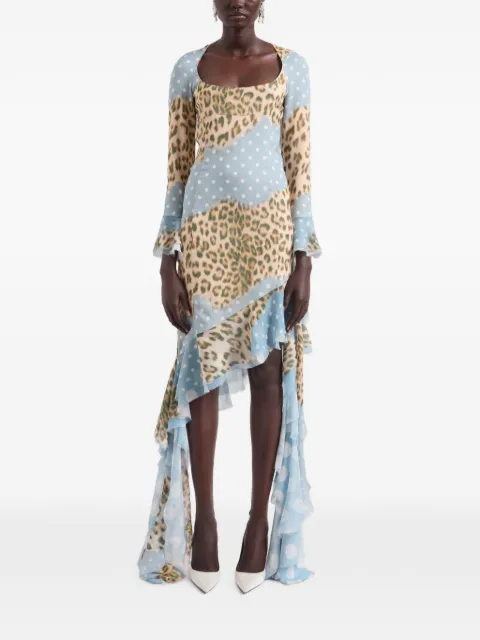 Nina Ricci leopard-print polka-dot midi dress Blue 26ACRO018SE1428
