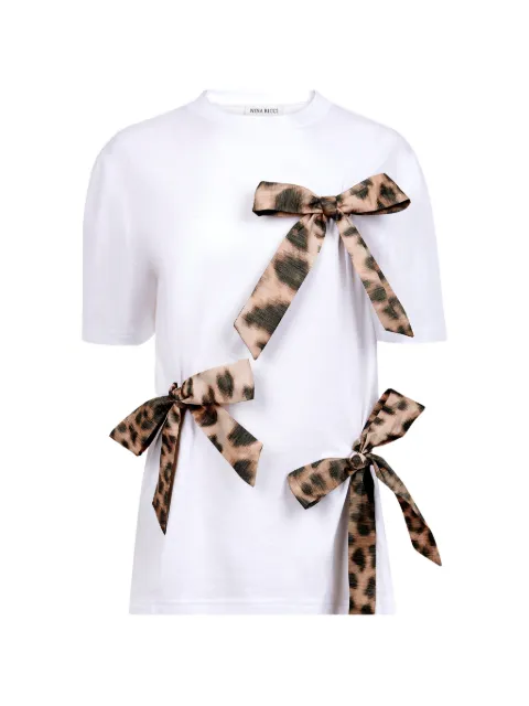 Nina Ricci leopard-print bow-detail T-shirt White 26AJTO024CO1106