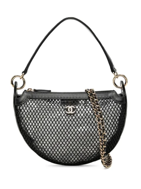 CHANEL Pre-Owned 2021-2026 CC Mesh and Quilted Shiny Lambskin Chain Hobo satchel Black NOJQBB0VJJYY3LZL