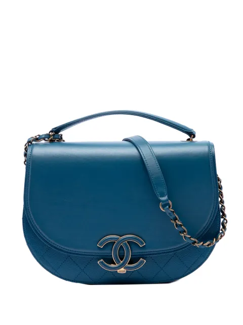 CHANEL Pre-Owned 2017-2018 Medium Shiny Calfskin and Quilted Goatskin Coco Curve Flap satchel Blue PLCM896MKXWBDU1Q