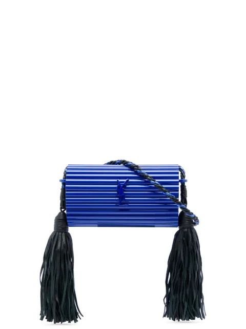 Saint Laurent Pre-Owned 2017 Ribbed Acrylic and Lambskin Fringe Monogram Opium Box Bag crossbody bag Black PEXLLHS7PLDZH69J