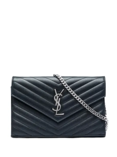 Saint Laurent Pre-Owned 2021 Grain De Poudre Chevron Cassandre Envelope Chain Wallet crossbody bag Black LQHOBX0KPWXLP2CE