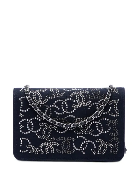 CHANEL Pre-Owned 2019 Paris Shanghai Crystal Embellished Canvas Wallet On Chain crossbody bag Blue JM6P20ALSBADAAR8