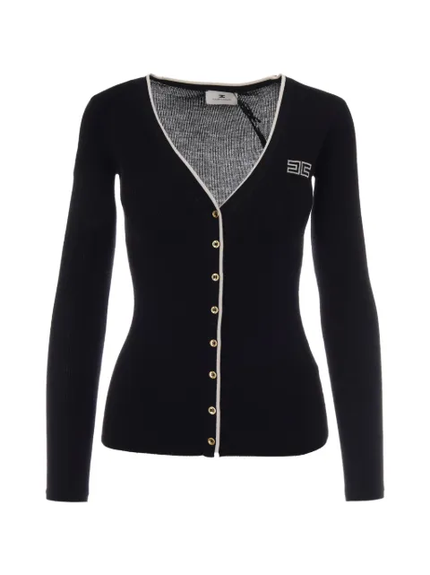 Elisabetta Franchi logo-embroidered ribbed cardigan Black MK16B66E2