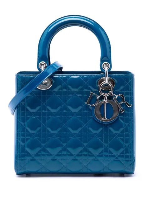 Christian Dior Pre-Owned 2015 Medium Patent Cannage Lady Dior satchel Blue DY0TPTO2V4Q02VFA