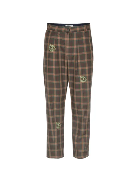 Henrik Vibskov Razor embroidered-motif checked-pattern trousers Brown AW26STUDM504