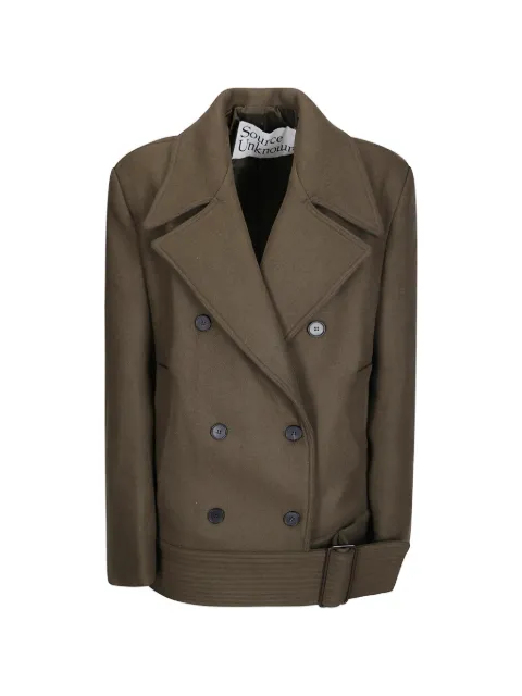 SOURCE UNKNOWN belted double-breasted coat Green SUWF62CT07