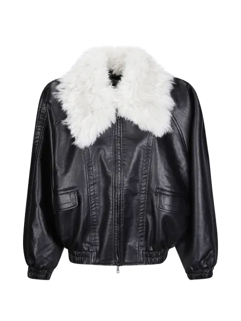 SOURCE UNKNOWN Rioni faux-fur-collar bomber jacket Black SUWF62JK17BK