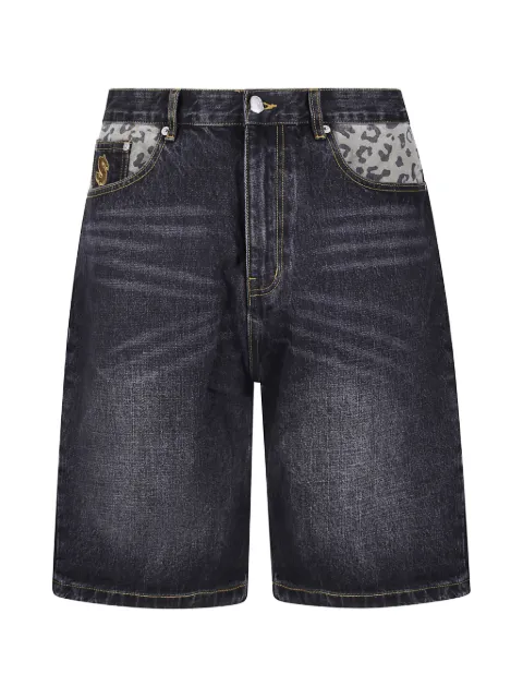 Billionaire Boys Club leopard-print Astro denim shorts Black BBDS26239