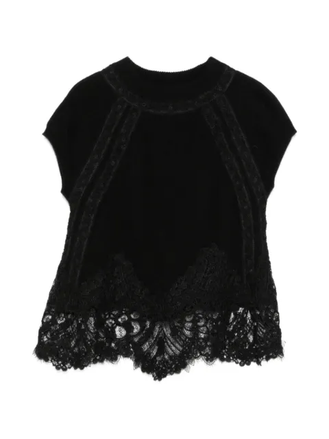 Ermanno Scervino lace-trim cap-sleeve top Black D495L307APTPYU