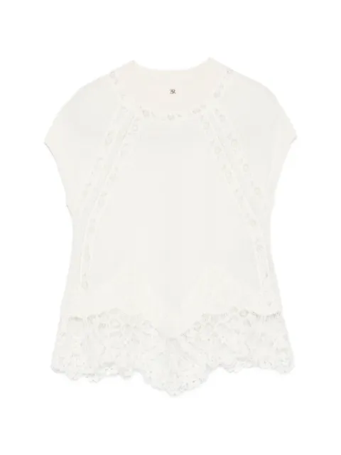 Ermanno Scervino lace-trim short-sleeve top Neutrals D495L307APTPYU