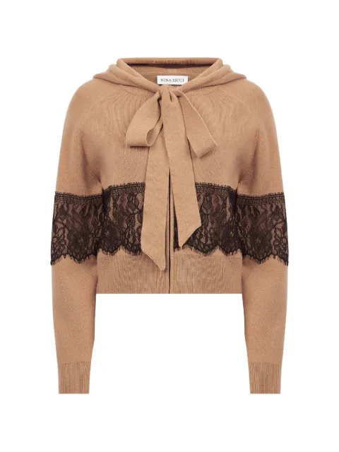 Nina Ricci lace-trim pussy-bow hoodie Neutrals 26AMCR002ML0613