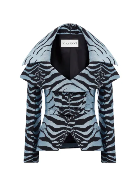 Nina Ricci tiger-jacquard double-breasted jacket Blue 26ACVE003PL0517