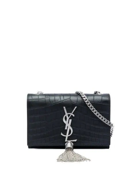 Saint Laurent Pre-Owned 2016 Small Croc Embossed Leather Monogram Kate Tassel crossbody bag Black P9P1VXR5D3LMF5U8