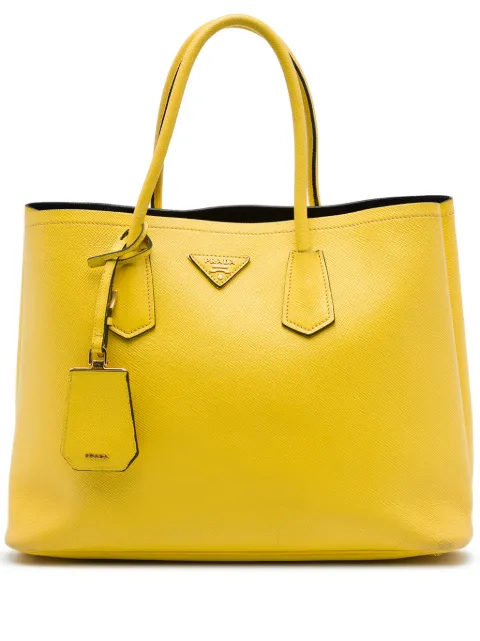 Prada Pre-Owned 2010-2026 Medium Saffiano Cuir Double satchel Yellow J0XZH2PEOPCAKEX9