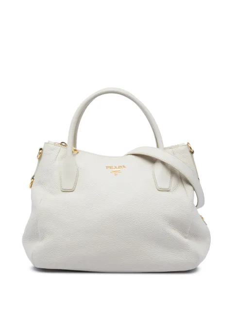 Prada Pre-Owned 2010-2026 Vitello Daino Zip Top Convertible Tote satchel Grey 6FOA0KSLR2LN1PCZ
