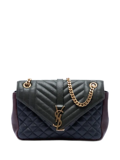 Saint Laurent Pre-Owned 2016 Medium Triquilt Tricolor Sheepskin Monogram College Bag shoulder bag Green 433G2FJXHZWAHP2N