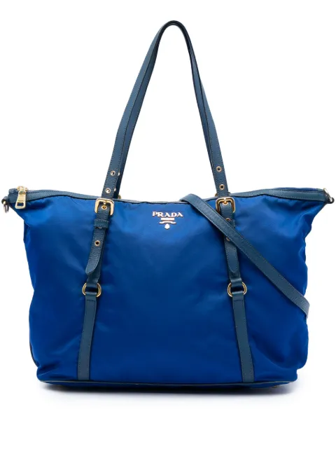 Prada Pre-Owned 2013-2026 Saffiano Trimmed Tessuto Zip Top Convertible Tote satchel Blue TGXLUSZPS2VBW0K0