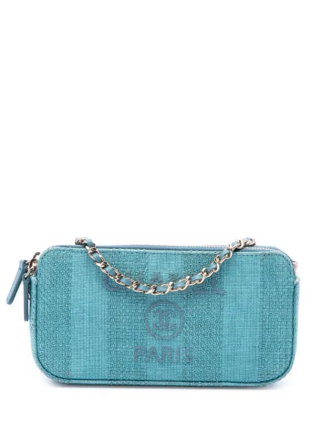 CHANEL Pre-Owned 2019 Raffia Deauville Double Zip Clutch with Chain crossbody bag Blue WAWNL8V3VEZ8ENMA