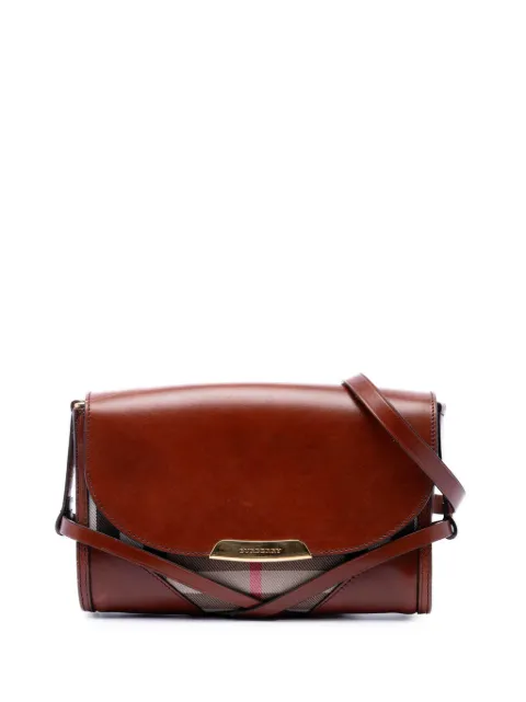Burberry Pre-Owned 2000-2017 Leather and House Check Canvas Bridle Abbott crossbody bag Brown 23EVRZF7BJVUQCC0