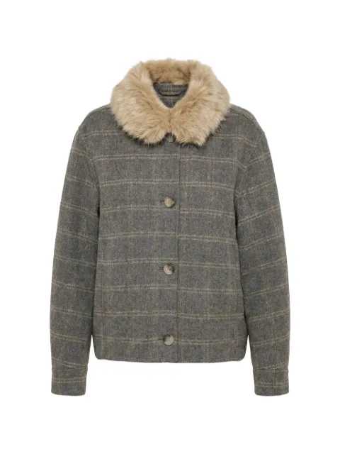 TWINSET double check wool caban coat with faux fur Grey 262TP2221