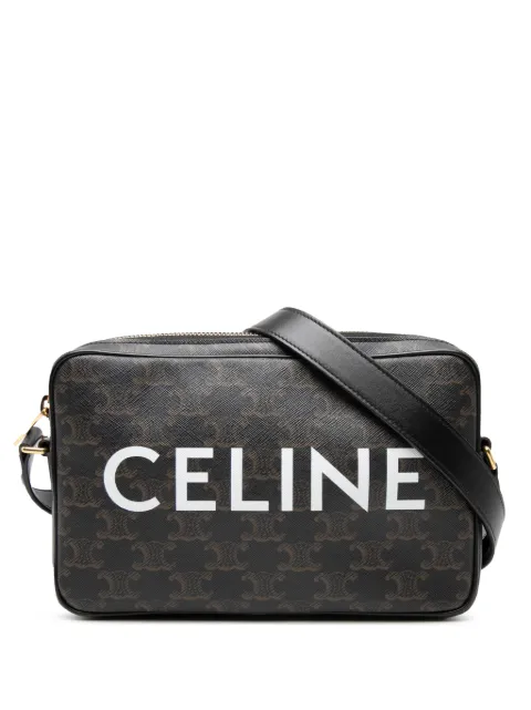 Celine Pre-Owned 2022 Medium Triomphe Coated Canvas Logo crossbody bag Black DYV9J9U4QQVCCXKL