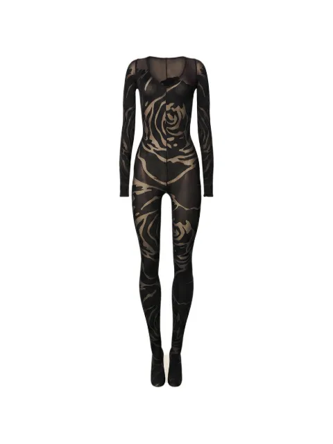 Wolford rose-patterned semi-sheer jumpsuit Black 58314