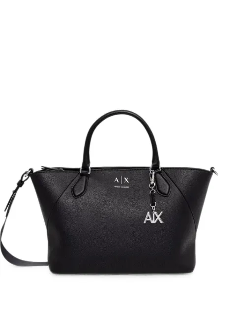 Armani Exchange logo-charm grained shopping tote bag Black XW003086AF26569