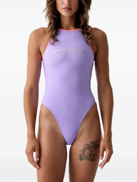 BANANA MOON logo-embroidered cut-out swimsuit Purple LUNELYBELLAYA