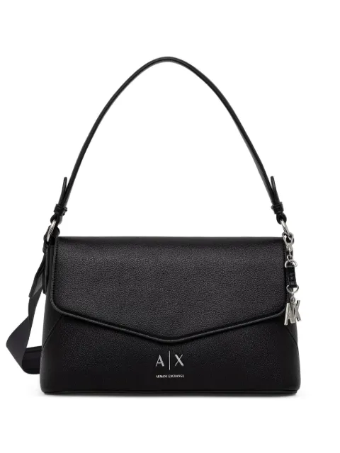 Armani Exchange logo-plaque pebbled shoulder bag Black XW003145AF26569