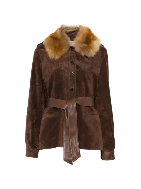 Saint Laurent belted jacket in suede and shearling Brown A000E0YCWF2