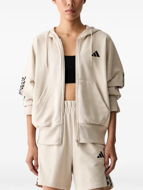 adidas seasonal Essentials animal-print 3-Stripes full-zip hooded track top Neutrals KH1547