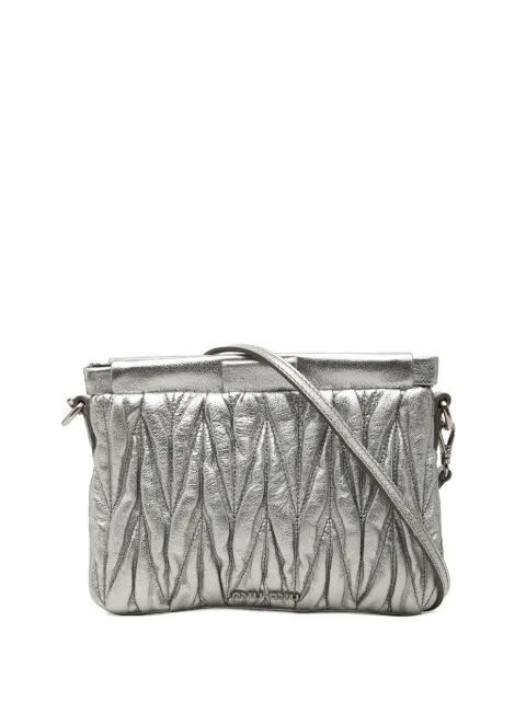 Miu Miu Pre-Owned 2010-2026 Matelasse Metallic Nappa Frame Clutch with Strap crossbody bag Silver MU3RNT9JZL6Z95PP