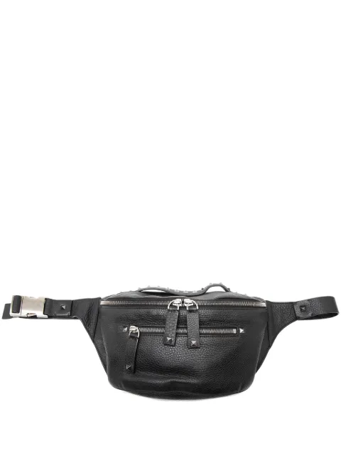 Valentino Garavani Pre-Owned 2018-2026 Pebbled Calfskin Rockstud belt bag Black FOO9GH5YJT1Y82MV