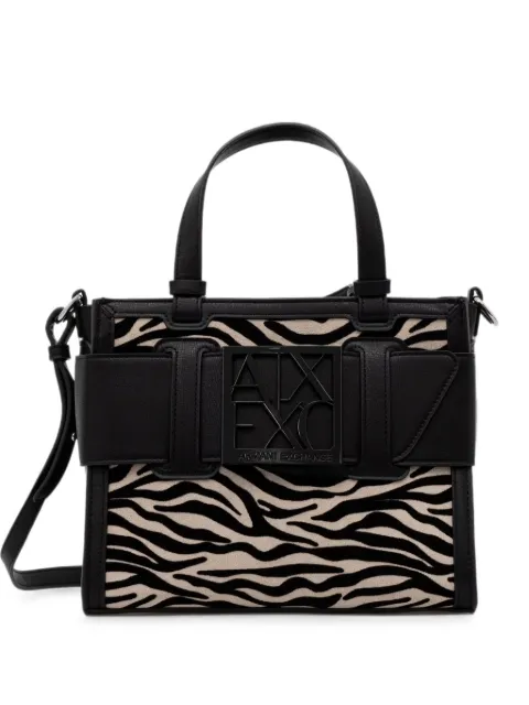 Armani Exchange animal-print logo-plaque tote bag Black XW000392AF26445