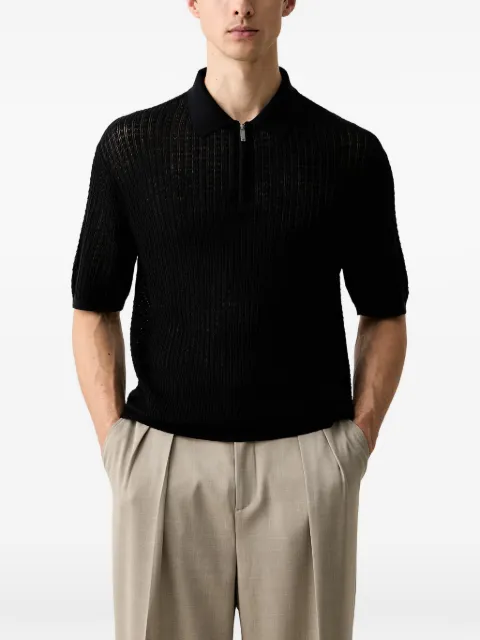 Emporio Armani polo-collar sweater in wool and lyocell blend with patterned knit Blue EM006298AF27829